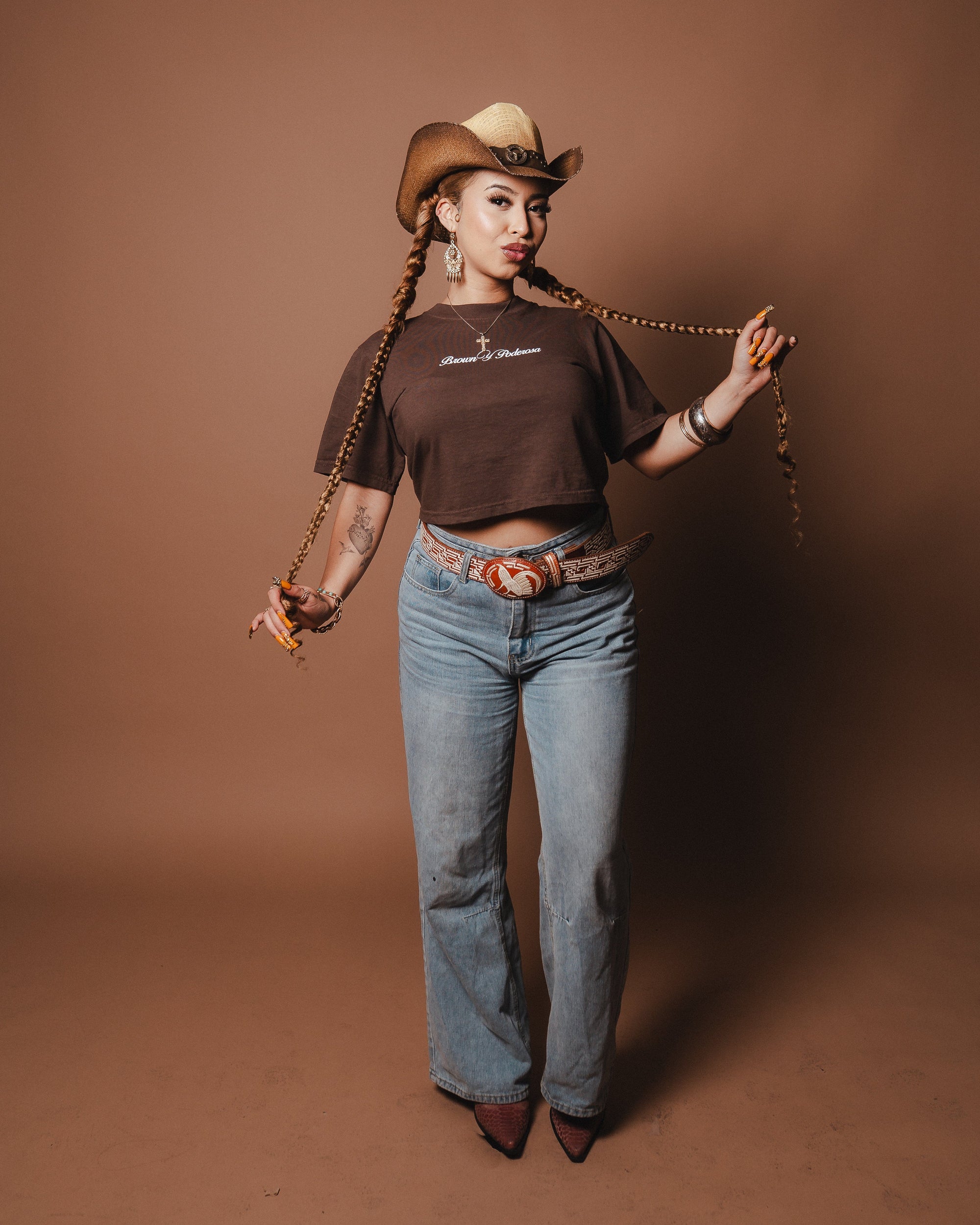 Brown N Proud Shirts Brown Y Poderosa (mocha crop top)