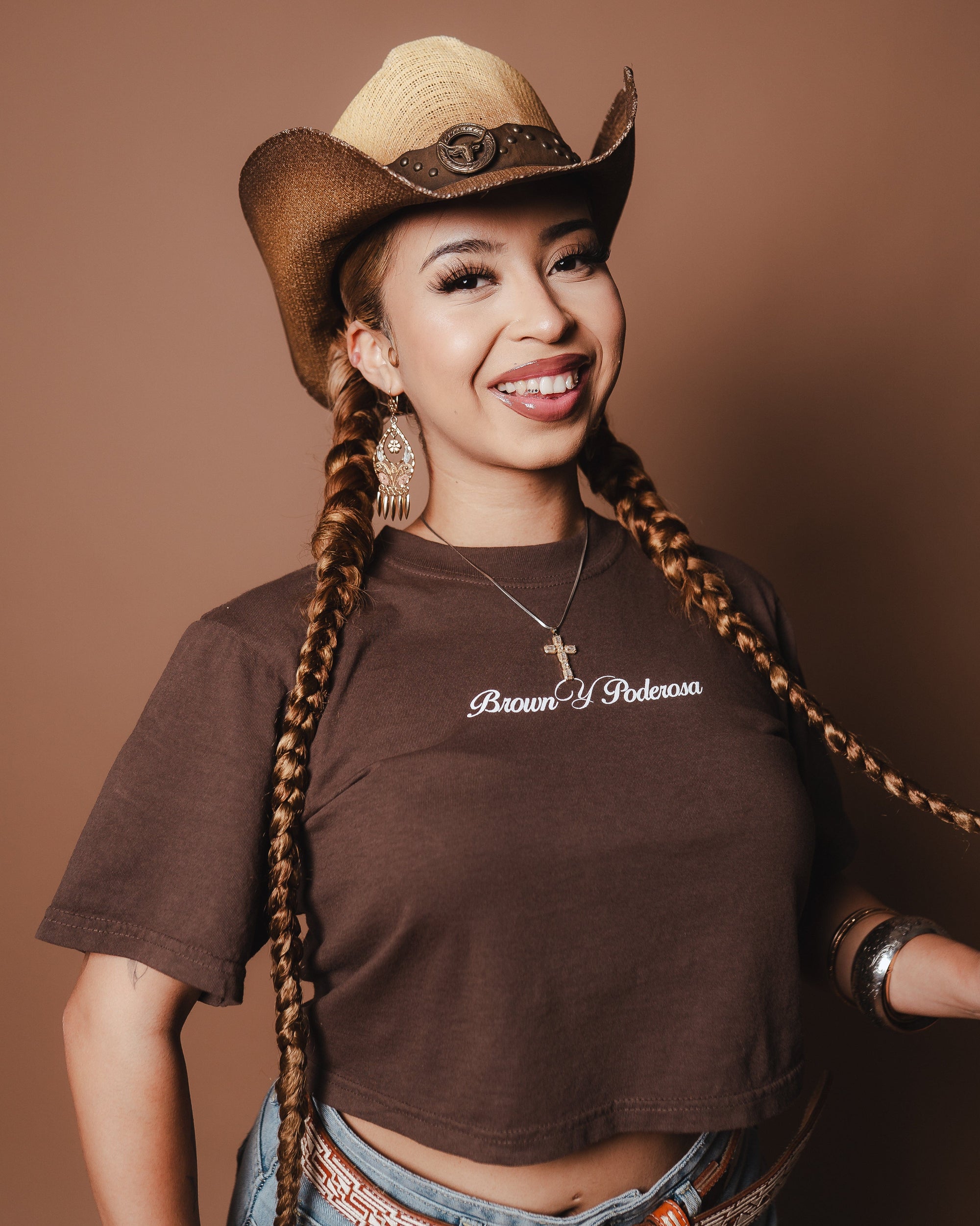 Brown N Proud Shirts Brown Y Poderosa (mocha crop top)